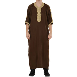 Men's Half Sleeve Embroidery Moroccan Thobe-TruClothing
