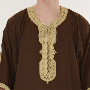 Men's Half Sleeve Embroidery Moroccan Thobe-TruClothing