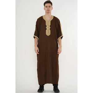 Men's Half Sleeve Embroidery Moroccan Thobe-TruClothing