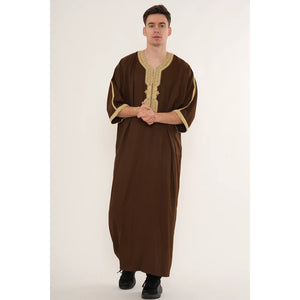 Men's Half Sleeve Embroidery Moroccan Thobe-TruClothing
