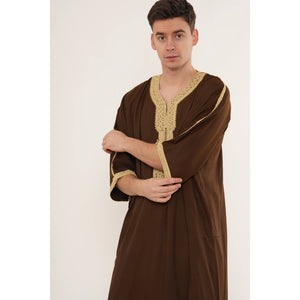 Men's Half Sleeve Embroidery Moroccan Thobe-TruClothing