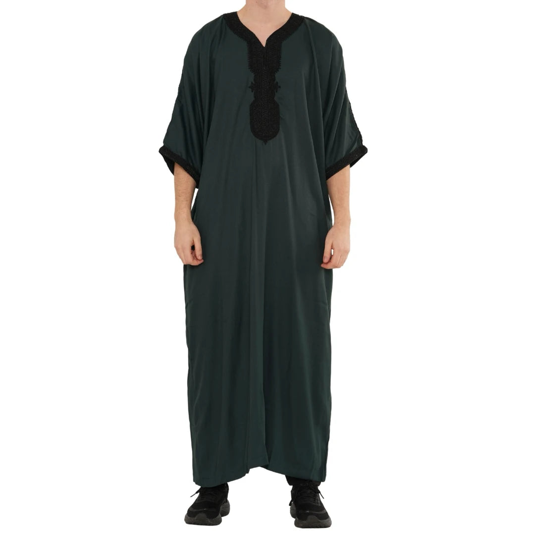 Men's Half Sleeve Embroidery Moroccan Thobe-TruClothing