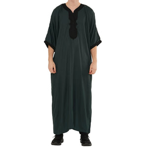 Men's Half Sleeve Embroidery Moroccan Thobe-TruClothing