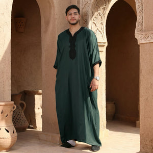 Men's Half Sleeve Embroidery Moroccan Thobe-TruClothing