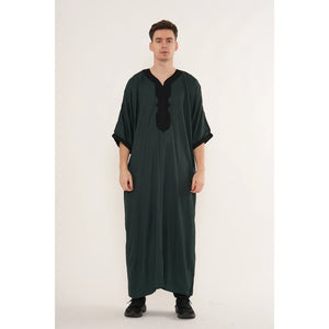 Men's Half Sleeve Embroidery Moroccan Thobe-TruClothing