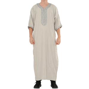 Men's Half Sleeve Embroidery Moroccan Thobe-TruClothing