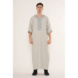 Men's Half Sleeve Embroidery Moroccan Thobe-TruClothing