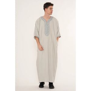 Men's Half Sleeve Embroidery Moroccan Thobe-TruClothing