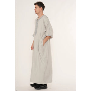 Men's Half Sleeve Embroidery Moroccan Thobe-TruClothing