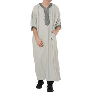 Men's Half Sleeve Embroidery Moroccan Thobe-TruClothing