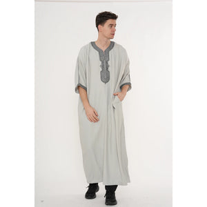 Men's Half Sleeve Embroidery Moroccan Thobe-TruClothing