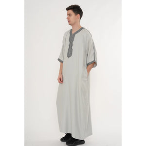 Men's Half Sleeve Embroidery Moroccan Thobe-TruClothing