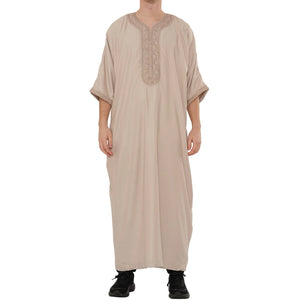 Men's Half Sleeve Embroidery Moroccan Thobe-TruClothing
