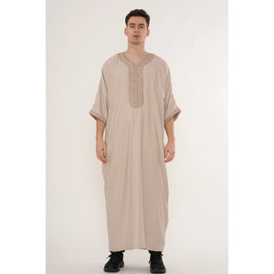 Men's Half Sleeve Embroidery Moroccan Thobe-TruClothing