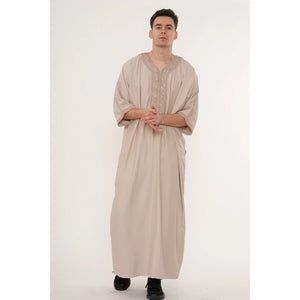 Men's Half Sleeve Embroidery Moroccan Thobe-TruClothing