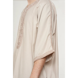 Men's Half Sleeve Embroidery Moroccan Thobe-TruClothing