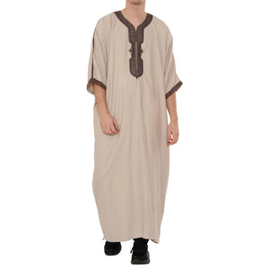 Men's Half Sleeve Embroidery Moroccan Thobe-TruClothing