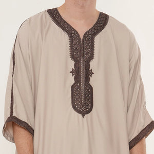 Men's Half Sleeve Embroidery Moroccan Thobe-TruClothing
