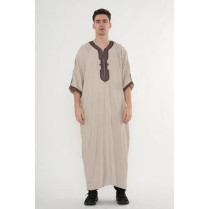 Men's Half Sleeve Embroidery Moroccan Thobe-TruClothing