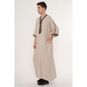 Men's Half Sleeve Embroidery Moroccan Thobe-TruClothing