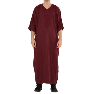 Men's Half Sleeve Embroidery Moroccan Thobe-TruClothing
