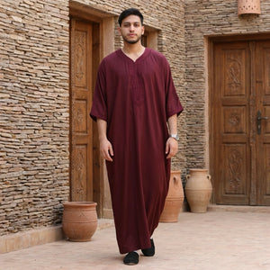 Men's Half Sleeve Embroidery Moroccan Thobe-TruClothing