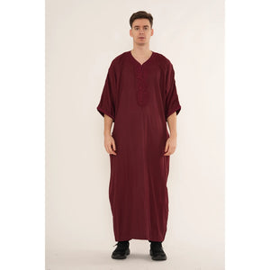 Men's Half Sleeve Embroidery Moroccan Thobe-TruClothing