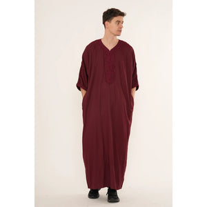 Men's Half Sleeve Embroidery Moroccan Thobe-TruClothing