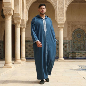 Men's Hooded Gandoura Embroidery Moroccan Thobe-TruClothing