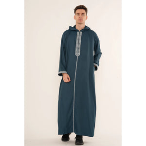 Men's Hooded Gandoura Embroidery Moroccan Thobe-TruClothing
