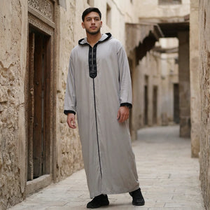 Men's Hooded Gandoura Embroidery Moroccan Thobe-TruClothing