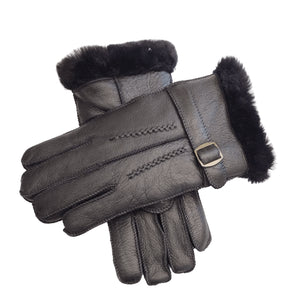 Mănuși pentru bărbați din piele de oaie întoarsă cu căptușeală din lână - Negru - Infinity Leather - 8