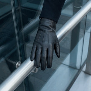 Men's Leather Wool Lined Elastic Wrist Gloves-TruClothing