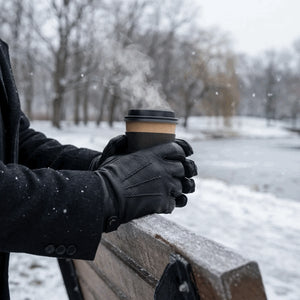 Men’s Leather Wool Lined Snap Button Closure Winter Gloves-TruClothing