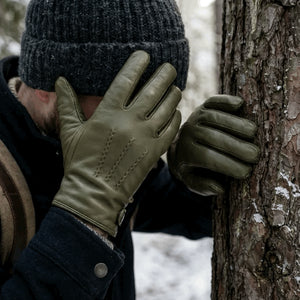 Men’s Leather Wool Lined Snap Button Closure Winter Gloves-TruClothing