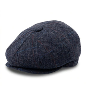 Men's Navy Blue Wool Blend Tweed Newsboy Flat Cap