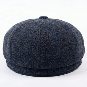 Men's Navy Blue Wool Blend Tweed Newsboy Flat Cap