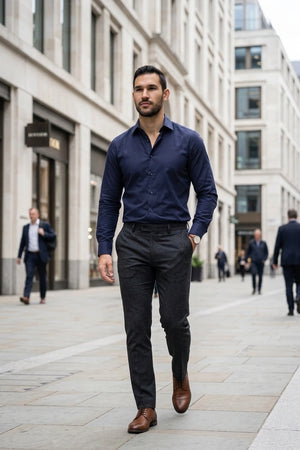 Men's Navy Double Cuff Oxford Shirt