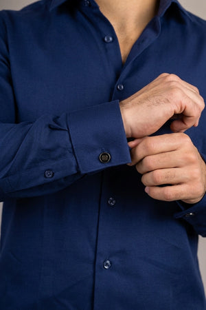 Men's Navy Double Cuff Oxford Shirt