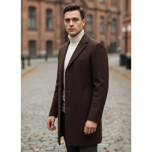 Men's Notched Lapel Collar Wool Blend Overcoat-TruClothing