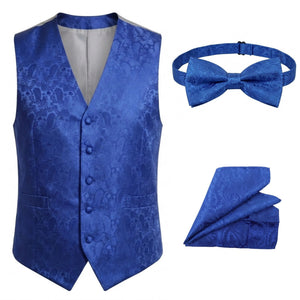 Men's Paisley Floral 3 Piece Bow Tie Hankie Waistcoat Set