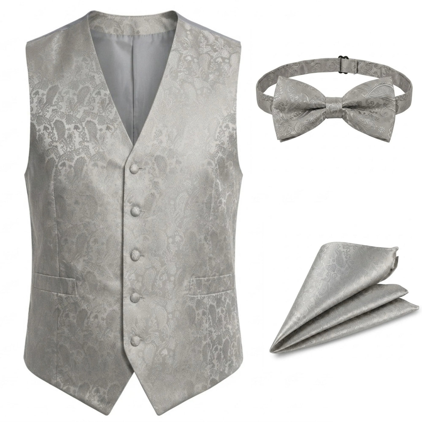 Men's Paisley Floral 3 Piece Bow Tie Hankie Waistcoat Set
