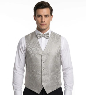 Men's Paisley Floral 3 Piece Bow Tie Hankie Waistcoat Set