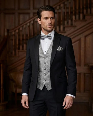 Men's Paisley Floral 3 Piece Bow Tie Hankie Waistcoat Set