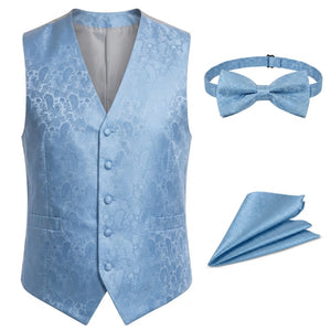 Men's Paisley Floral 3 Piece Bow Tie Hankie Waistcoat Set