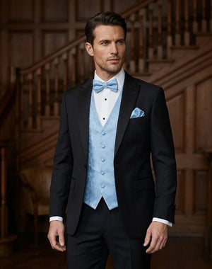 Men's Paisley Floral 3 Piece Bow Tie Hankie Waistcoat Set