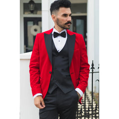 STZ57 - Men's Red Velvet Tux Blazer Waistcoat and Trousers