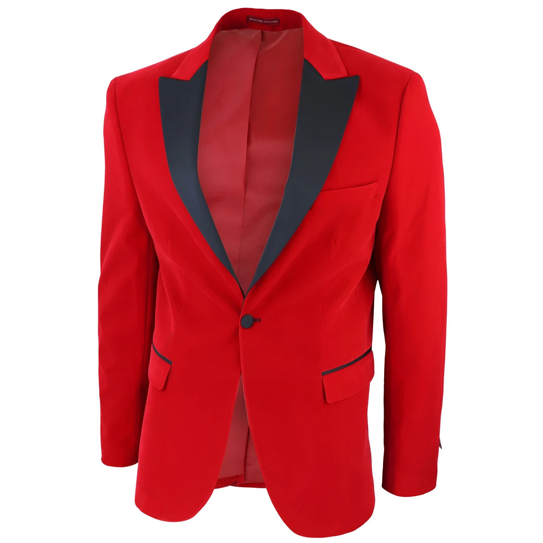 Veste de smoking blazer en velours rouge pour homme et col à pointe en satin style mariage soirée cérémonie formel