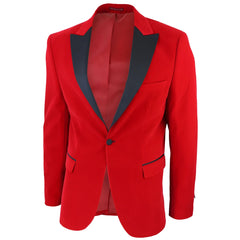 Men's Red Velvet Tux Blazer Satin Lapels Dinner Wedding Prom Black Tie