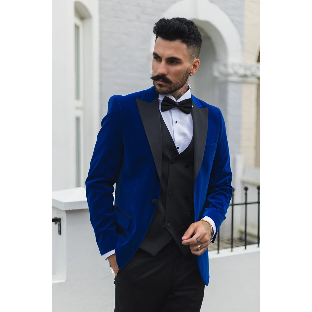 Men's Royal Blue Velvet Tux Blazer Satin Lapels Dinner Wedding Prom Black Tie